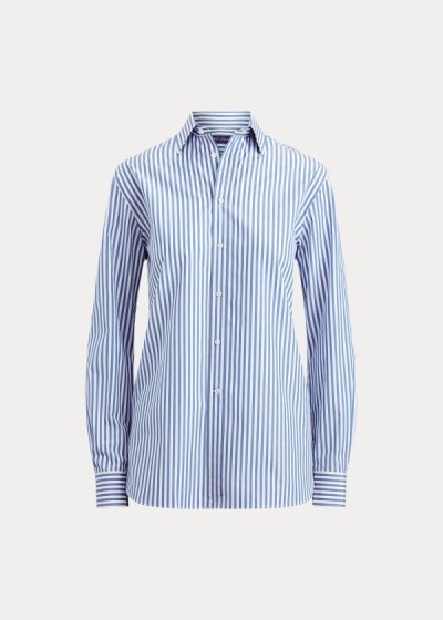 Camisa Ralph Lauren Mujer Blancos / Azules - Adrien Striped Cotton - RMIJQ1842